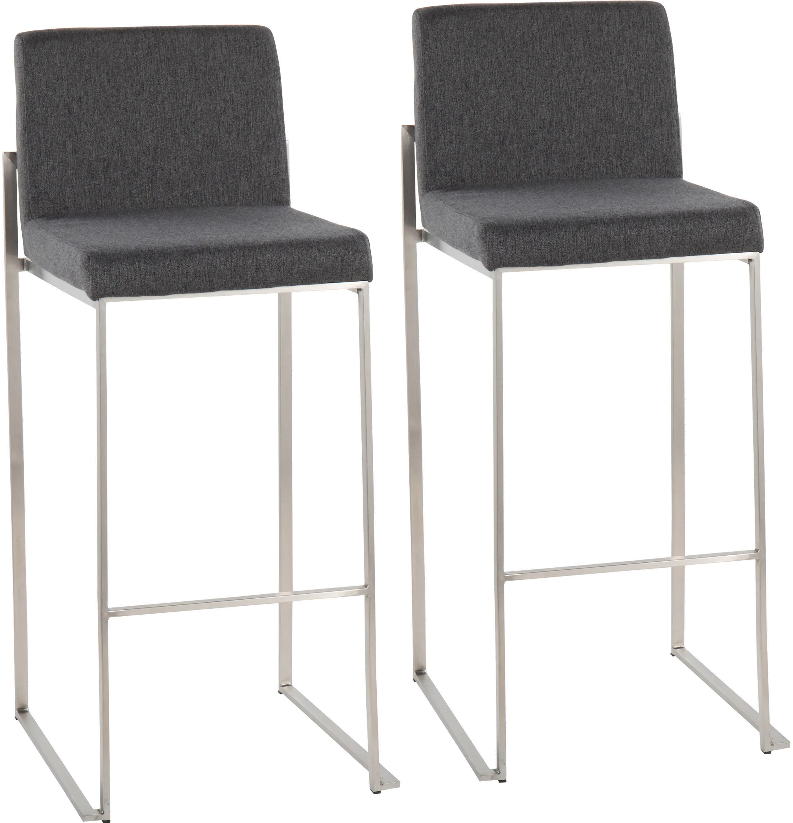 Fuji High Back Stainless & Charcoal Barstools, Set of 2