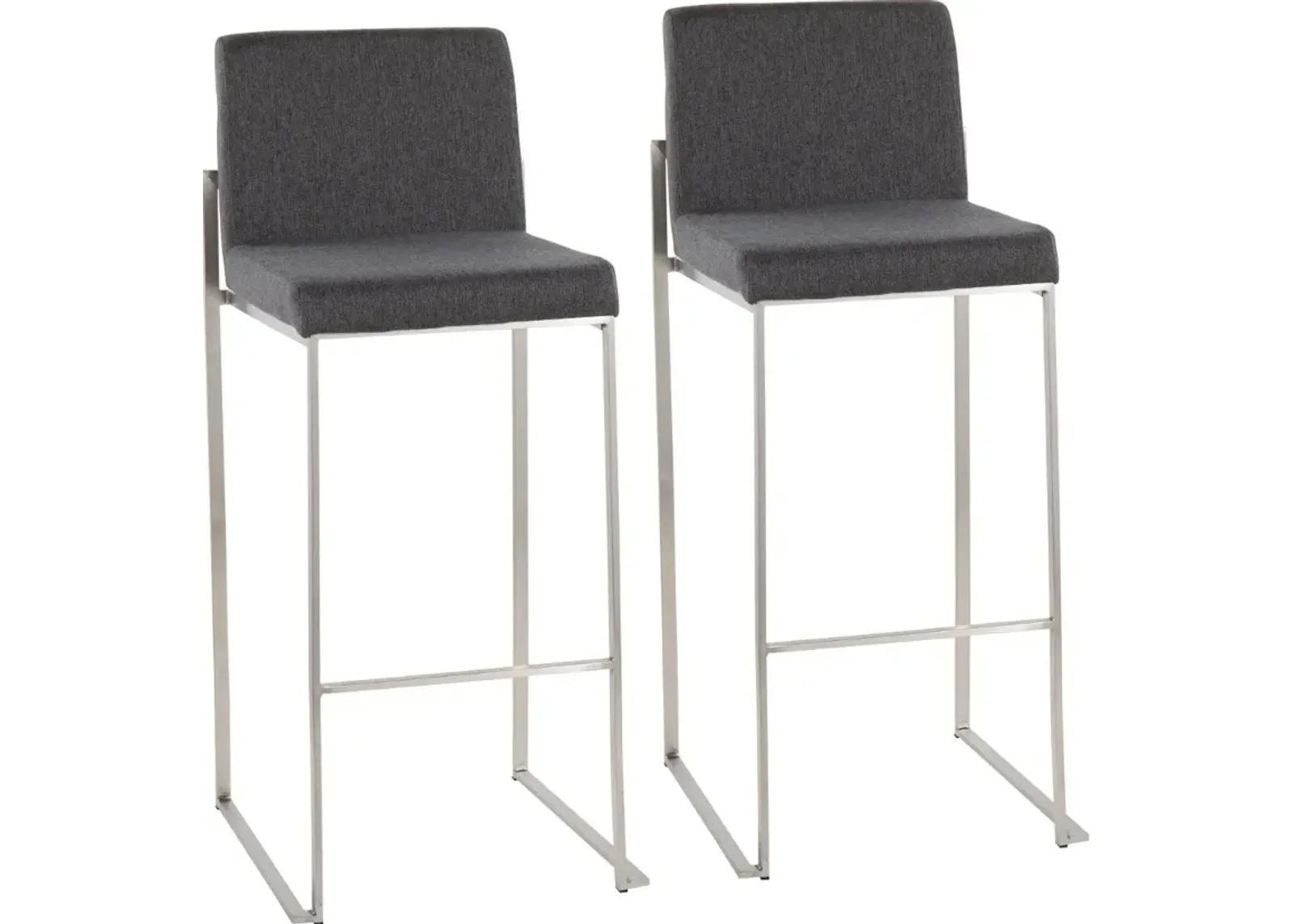 Fuji High Back Stainless & Charcoal Barstools, Set of 2