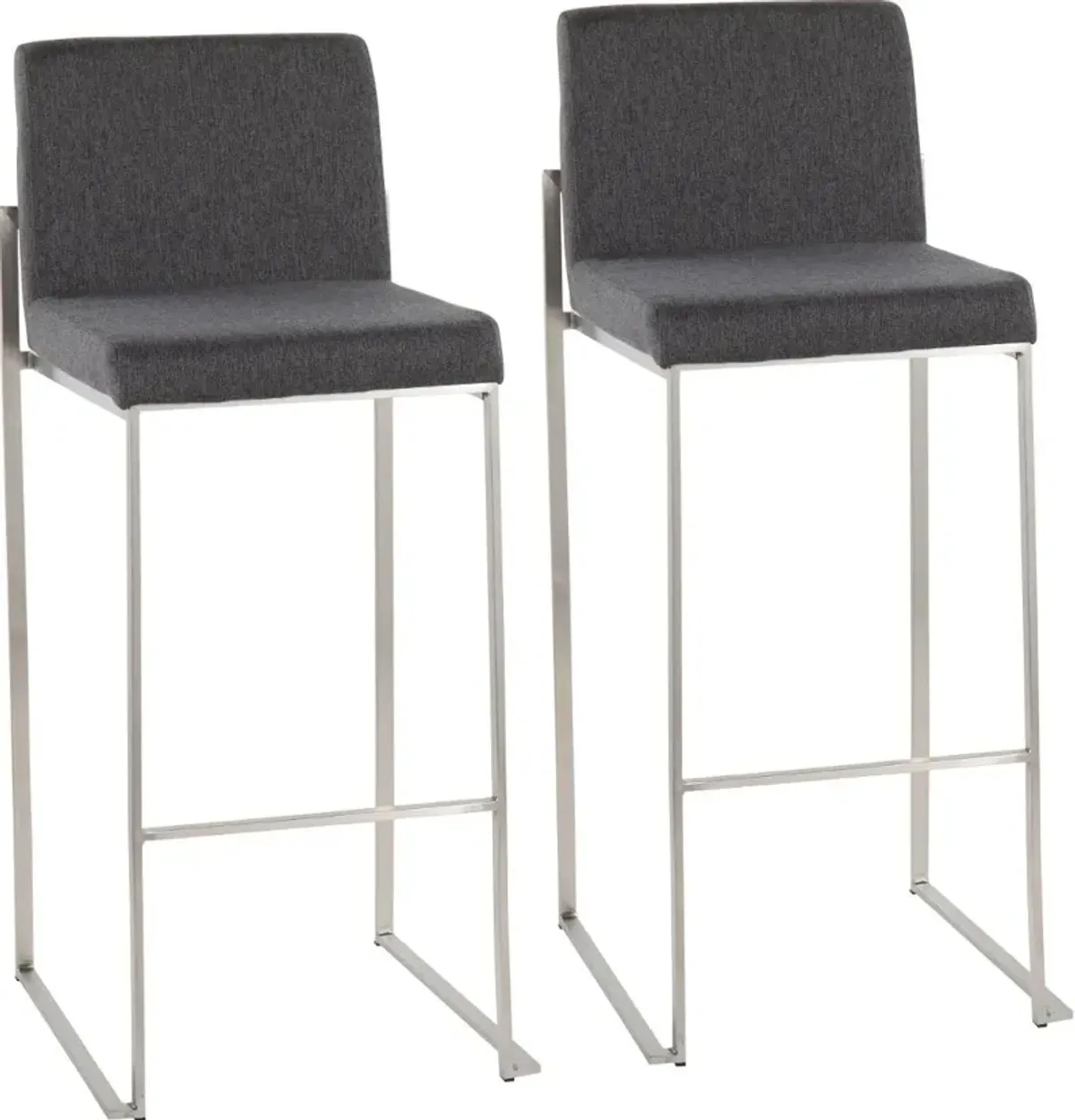 Fuji High Back Stainless & Charcoal Barstools, Set of 2