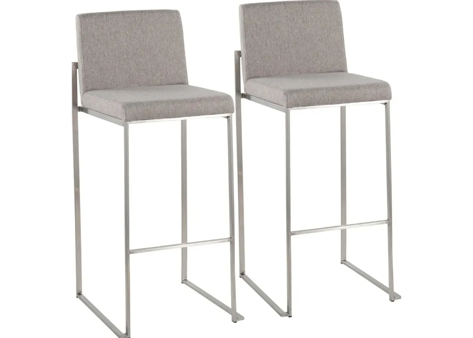 Fuji High Back Stainless & Light Gray Barstools, Set of 2