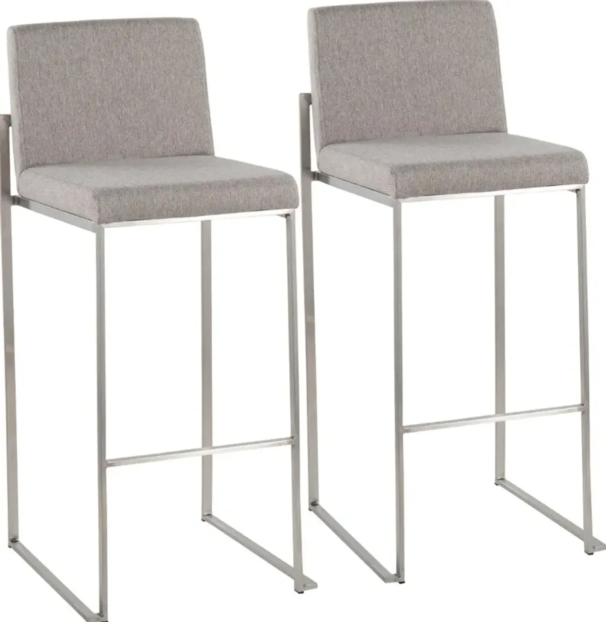 Fuji High Back Stainless & Light Gray Barstools, Set of 2