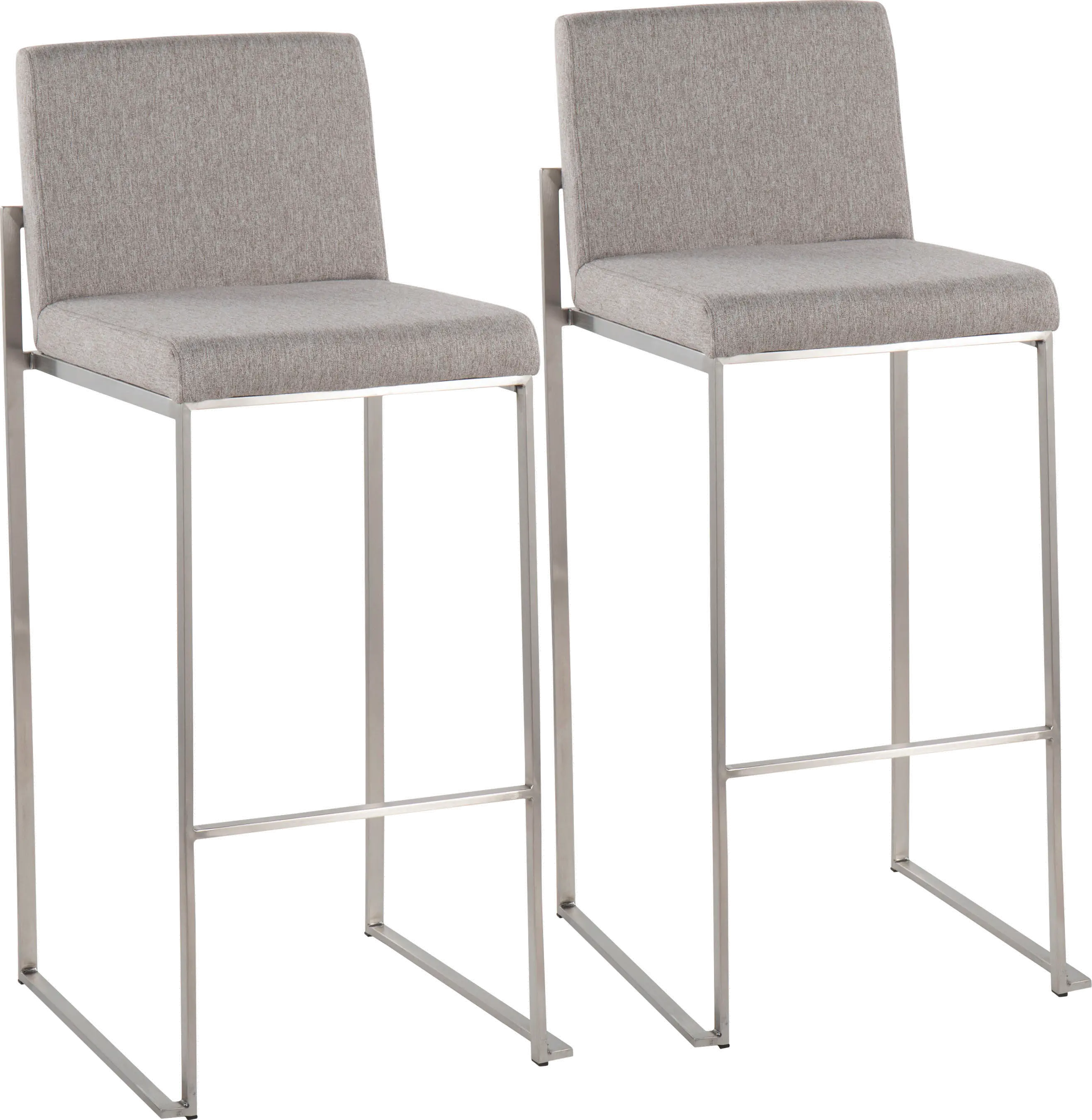 Fuji High Back Stainless & Light Gray Barstools, Set of 2