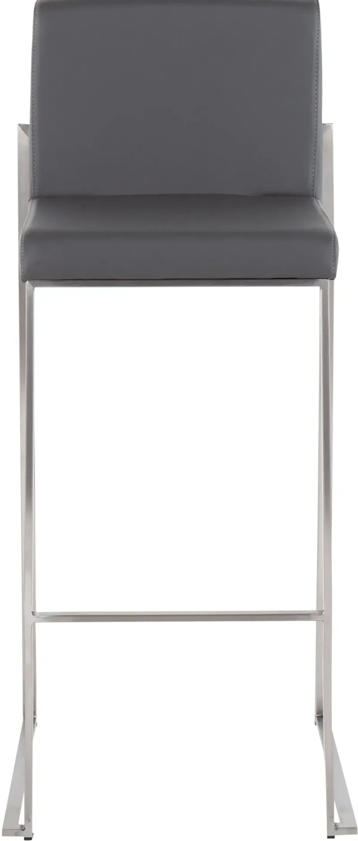 Fuji High Back Stainless & Gray Faux Leather Barstools, Set of 2