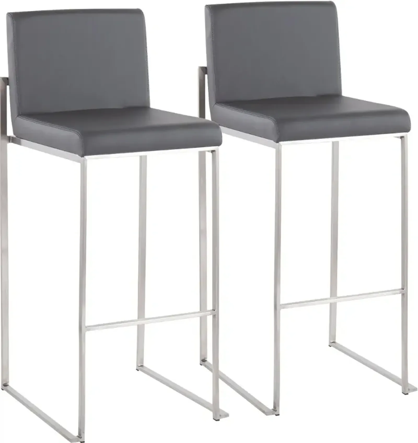 Fuji High Back Stainless & Gray Faux Leather Barstools, Set of 2