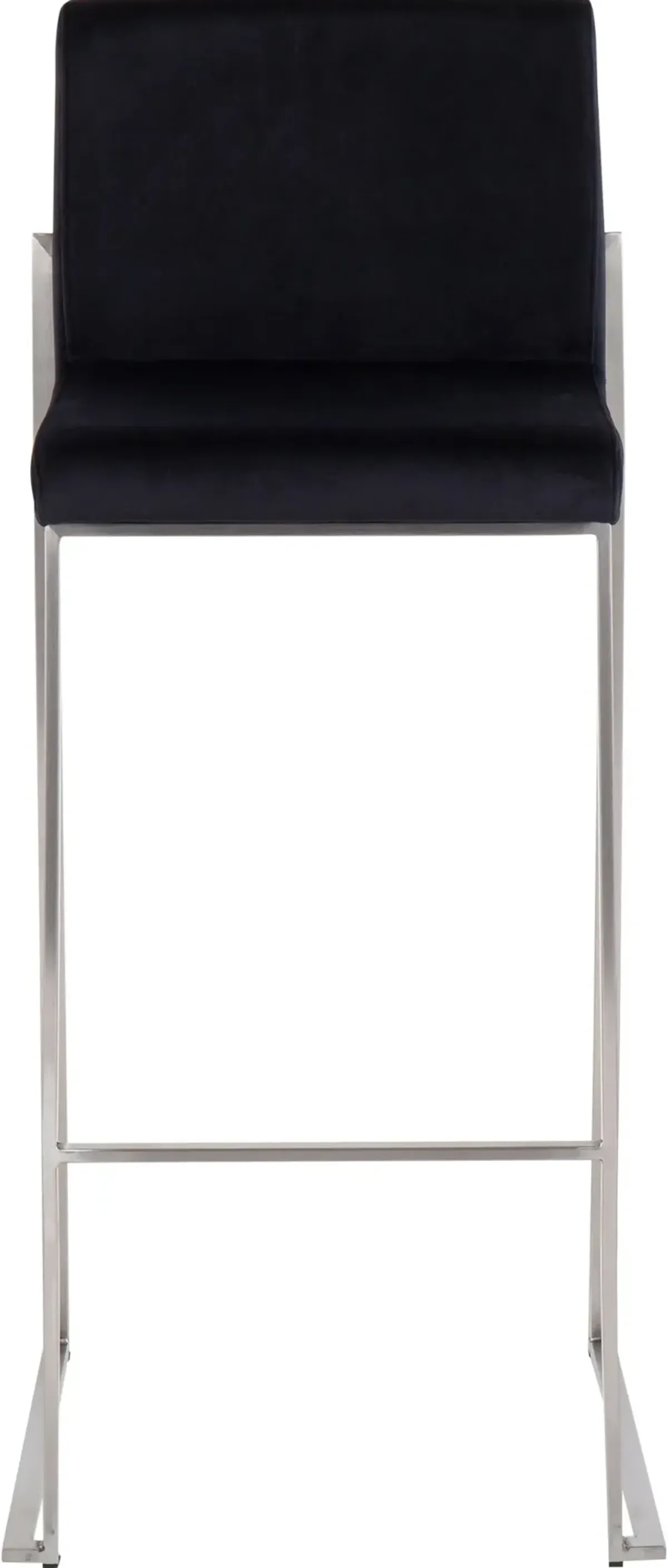 Fuji High Back Stainless & Black Velvet Barstools, Set of 2