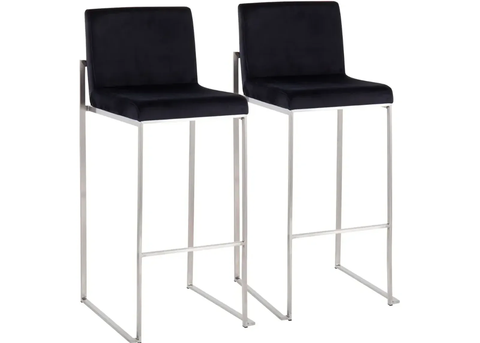 Fuji High Back Stainless & Black Velvet Barstools, Set of 2