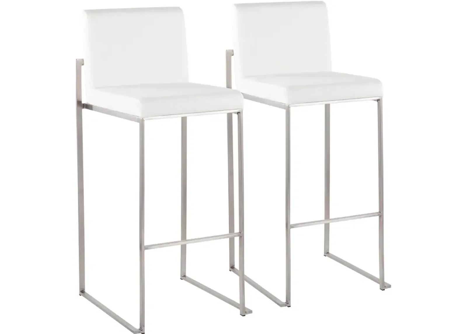 Fuji High Back Stainless & White Velvet Barstools, Set of 2