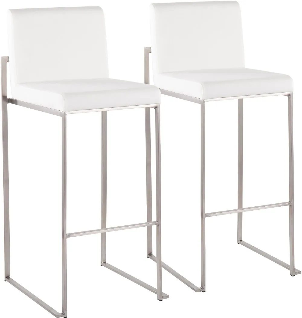 Fuji High Back Stainless & White Velvet Barstools, Set of 2