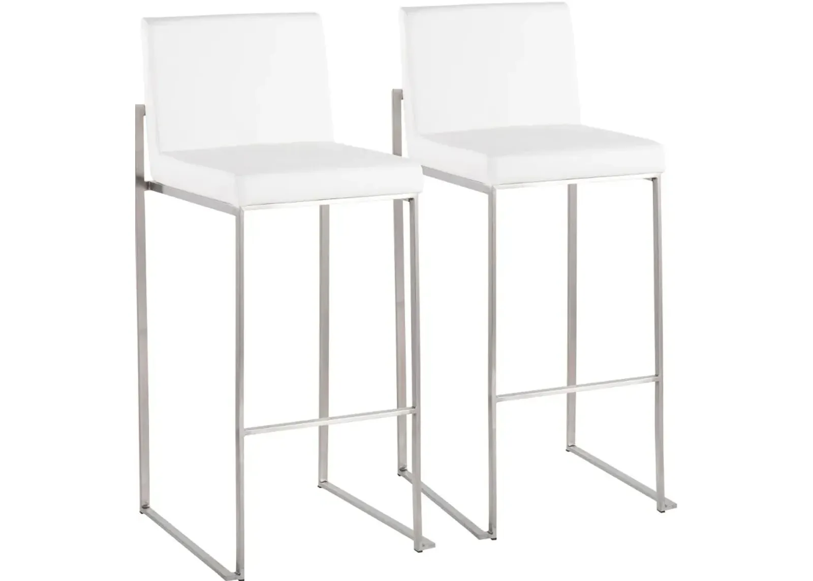 Fuji High Back Stainless & White Faux Leather Barstools, Set of 2