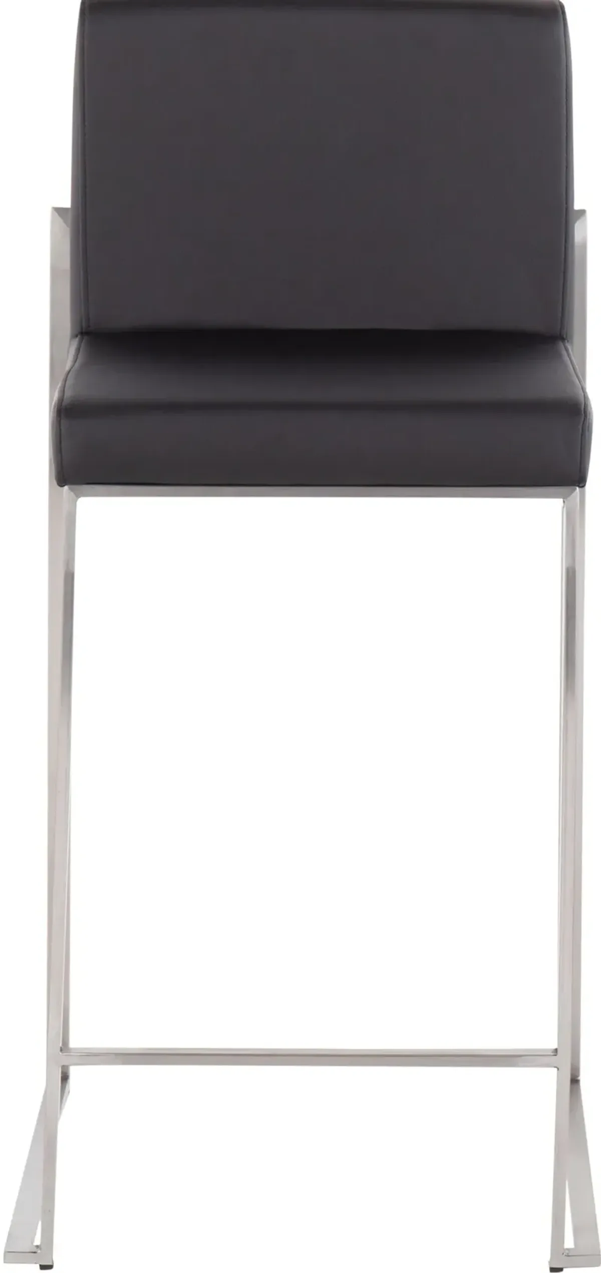 Fuji High Back Stainless & Black Faux Leather Counter Stools, Set of 2