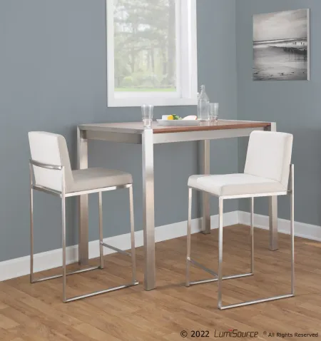 Fuji High Back Stainless & Beige Counter Stools, Set of 2