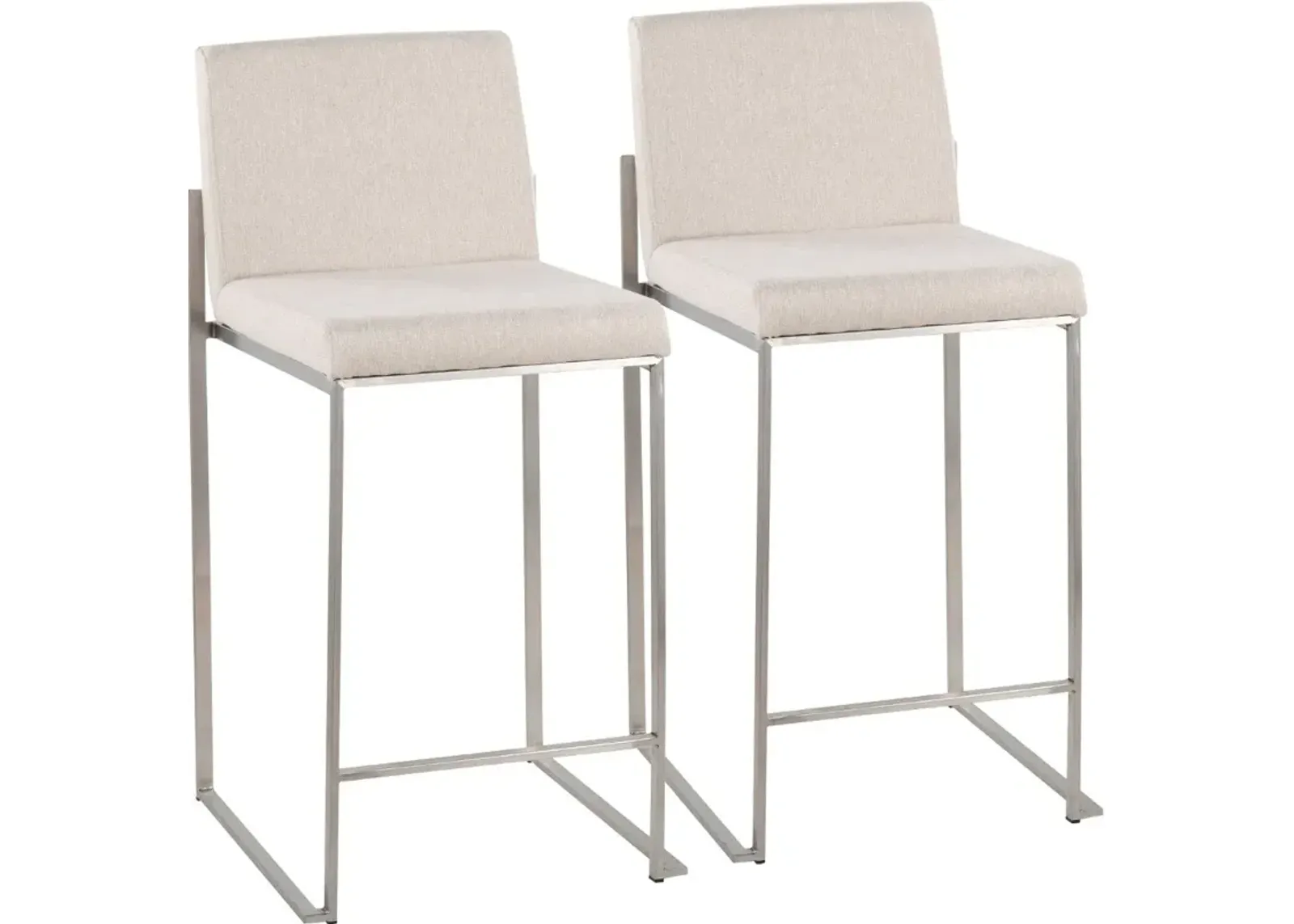 Fuji High Back Stainless & Beige Counter Stools, Set of 2