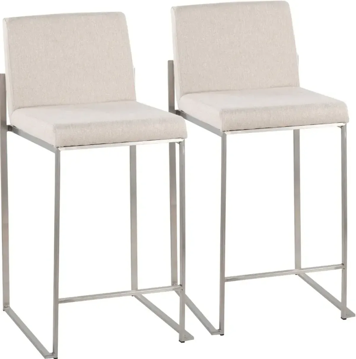 Fuji High Back Stainless & Beige Counter Stools, Set of 2