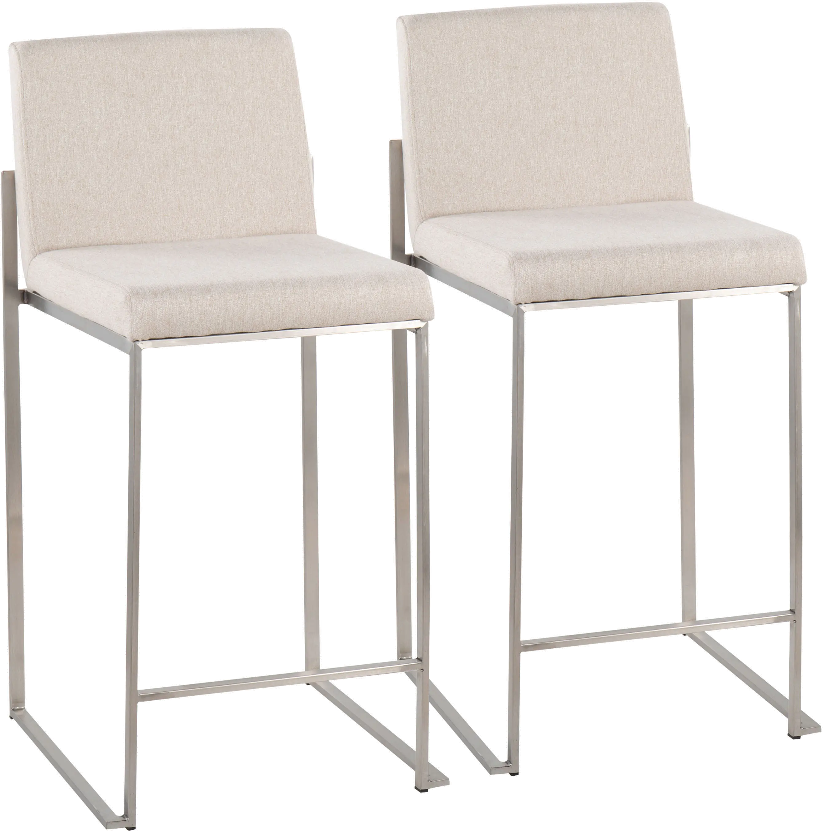 Fuji High Back Stainless & Beige Counter Stools, Set of 2