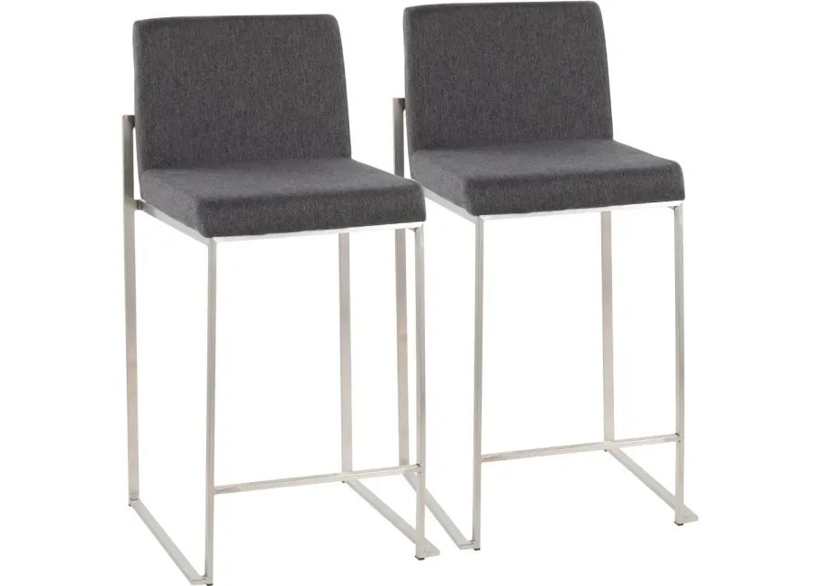 Fuji High Back Stainless & Charcoal Counter Stools, Set of 2