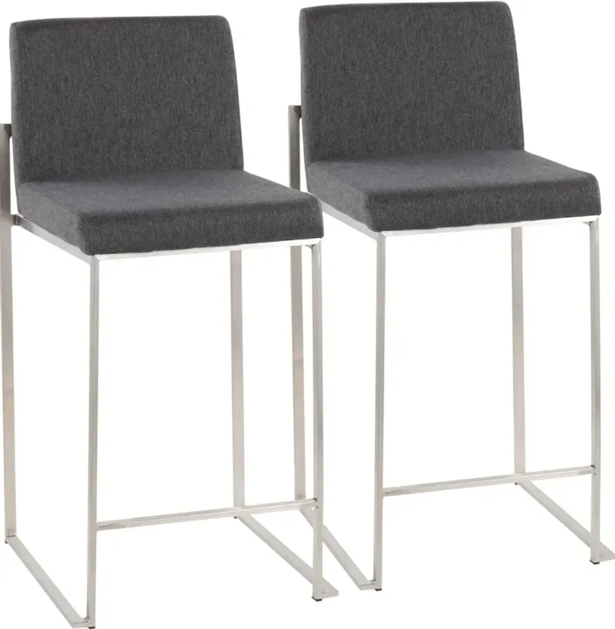 Fuji High Back Stainless & Charcoal Counter Stools, Set of 2