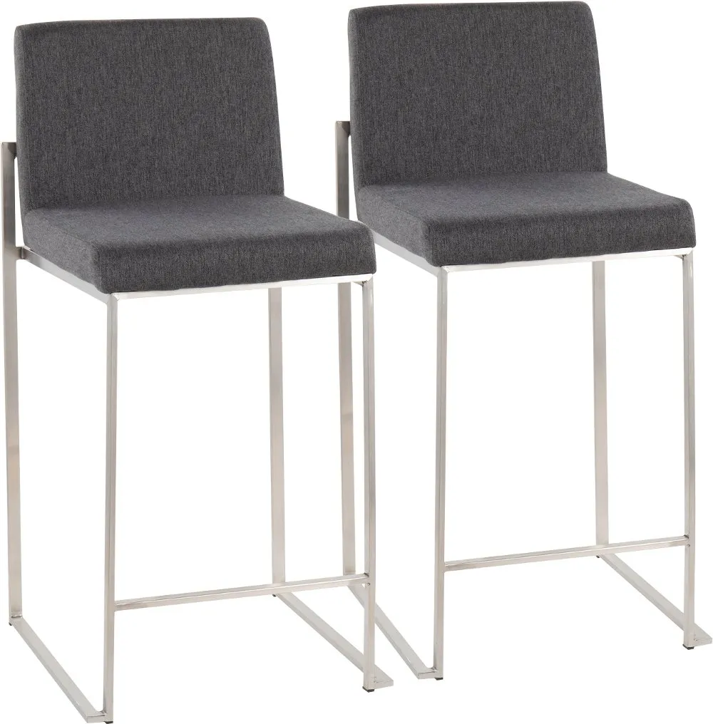 Fuji High Back Stainless & Charcoal Counter Stools, Set of 2