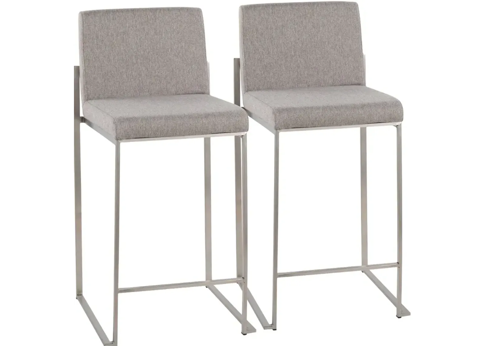 Fuji High Back Stainless & Light Gray Counter Stools, Set of 2