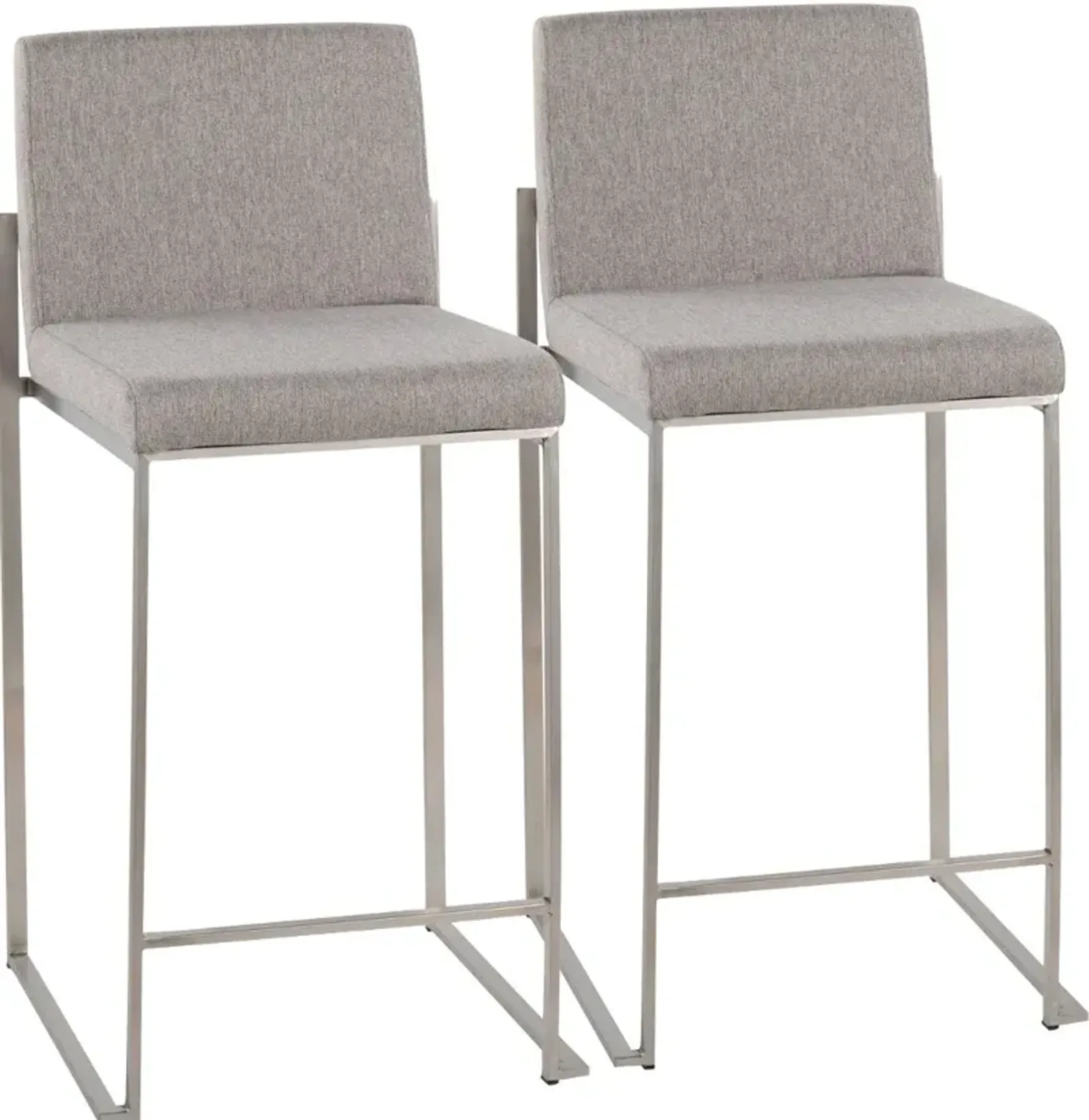 Fuji High Back Stainless & Light Gray Counter Stools, Set of 2