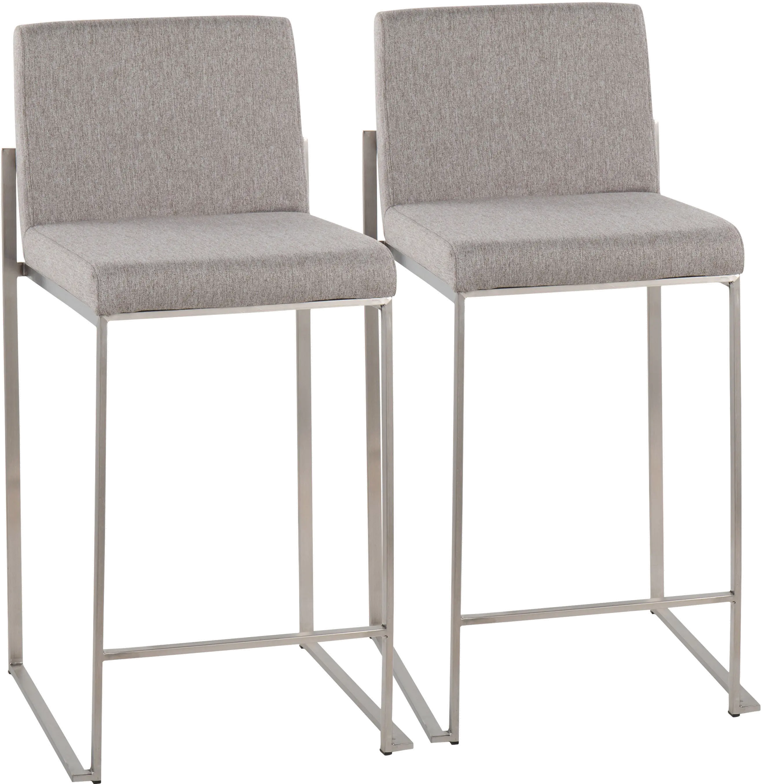 Fuji High Back Stainless & Light Gray Counter Stools, Set of 2