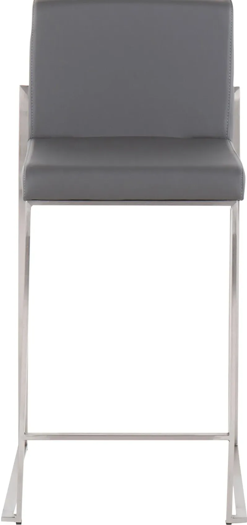 Fuji High Back Stainless & Gray Faux Leather Counter Stools, Set of 2