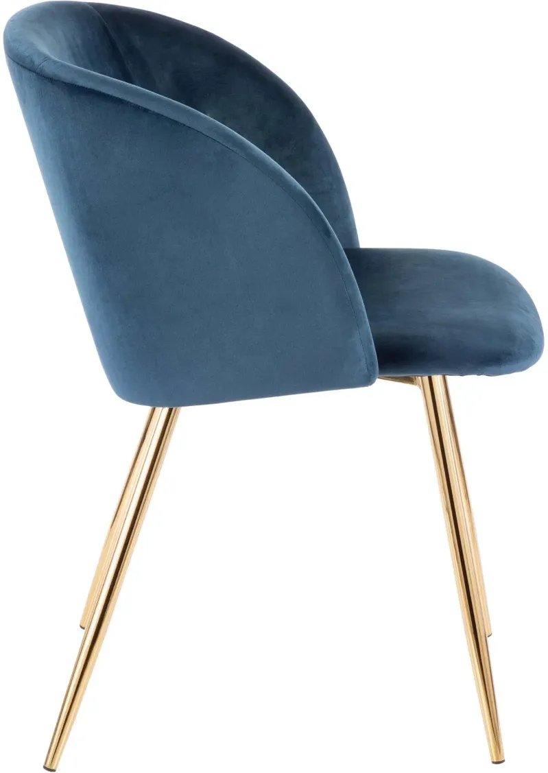 Fran Gold & Blue Velvet Glam Dining Chairs, Set of 2