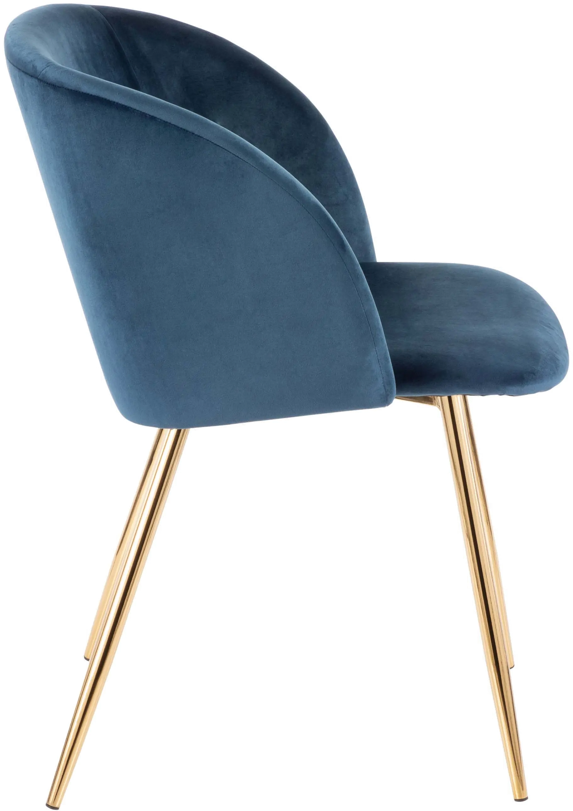 Fran Gold & Blue Velvet Glam Dining Chairs, Set of 2