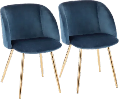 Fran Gold & Blue Velvet Glam Dining Chairs, Set of 2