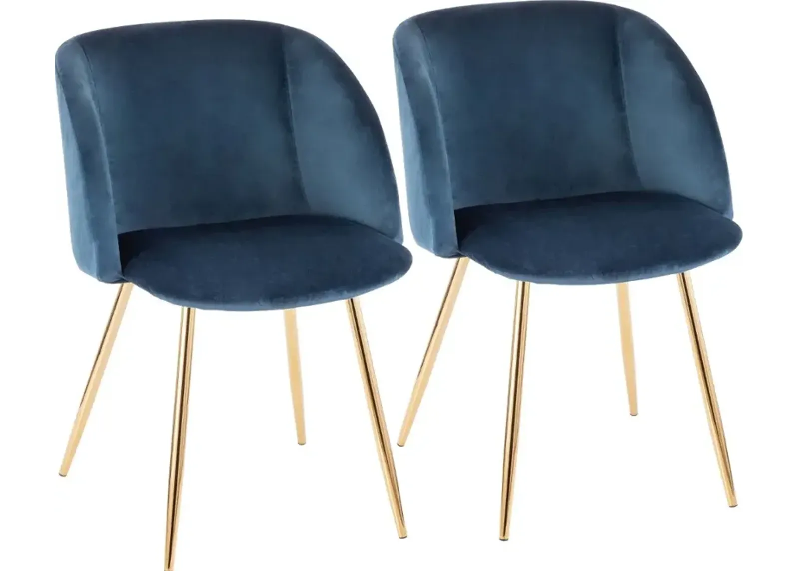 Fran Gold & Blue Velvet Glam Dining Chairs, Set of 2