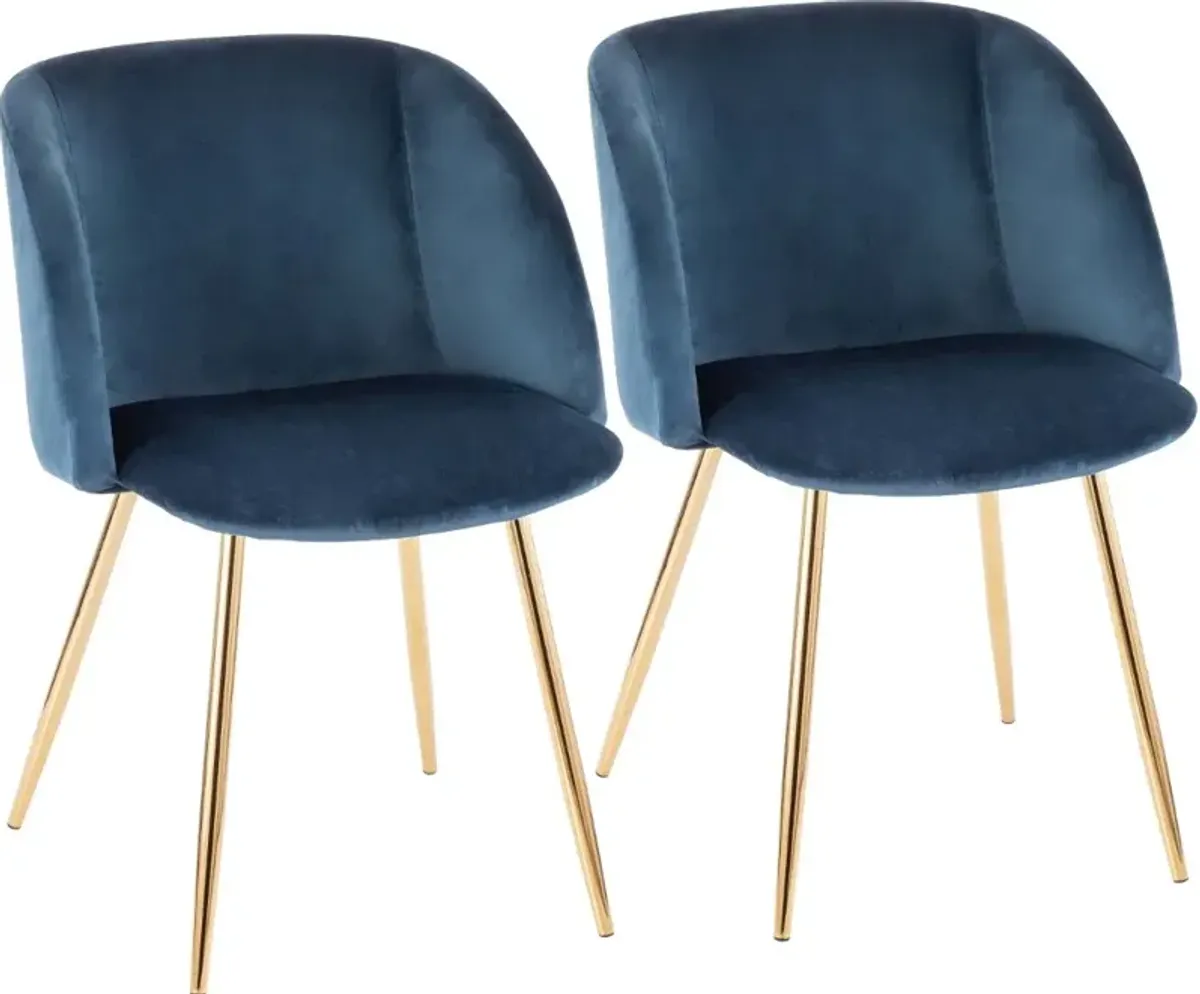 Fran Gold & Blue Velvet Glam Dining Chairs, Set of 2