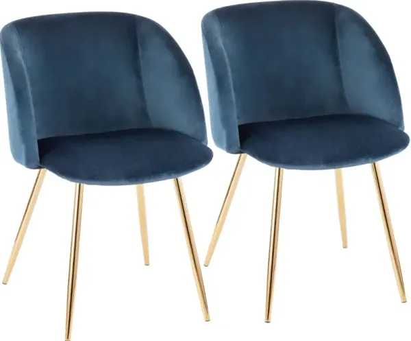 Fran Gold & Blue Velvet Glam Dining Chairs, Set of 2
