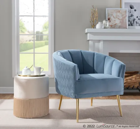 Tania Light Blue Pleated Waves Glam Accent Chair