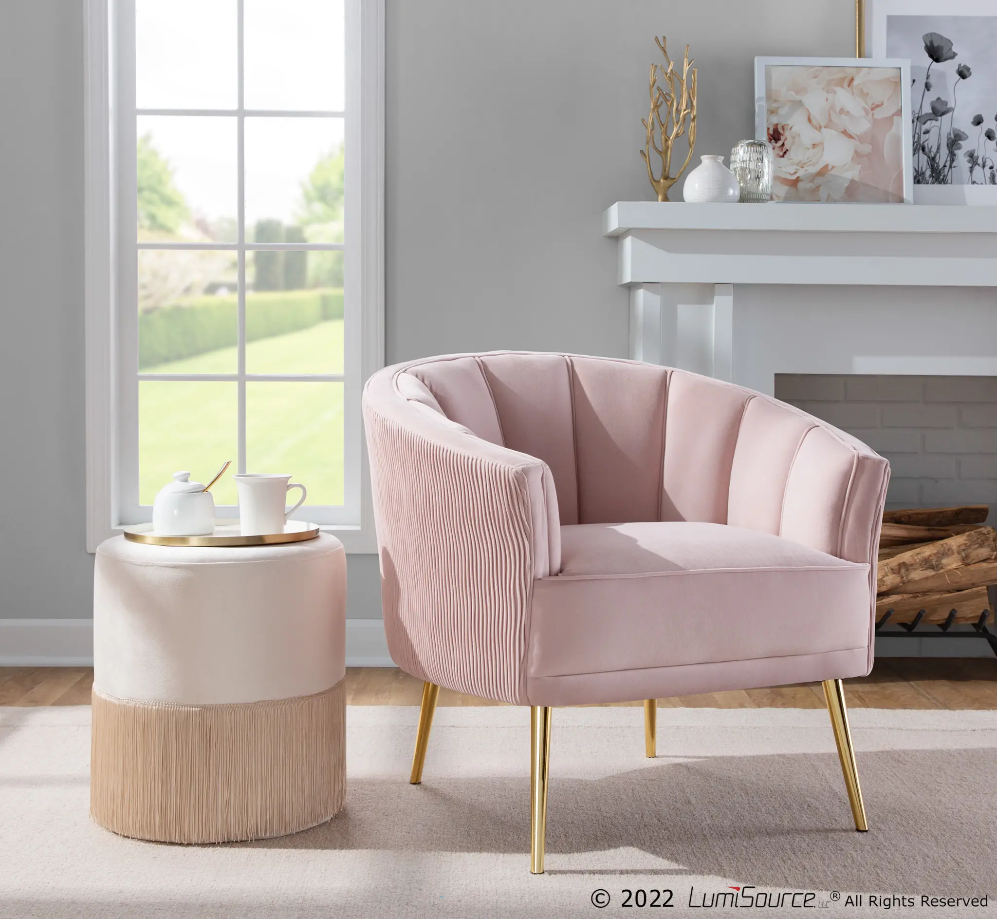 Tania Blush Pleated Waves Glam Accent Chair