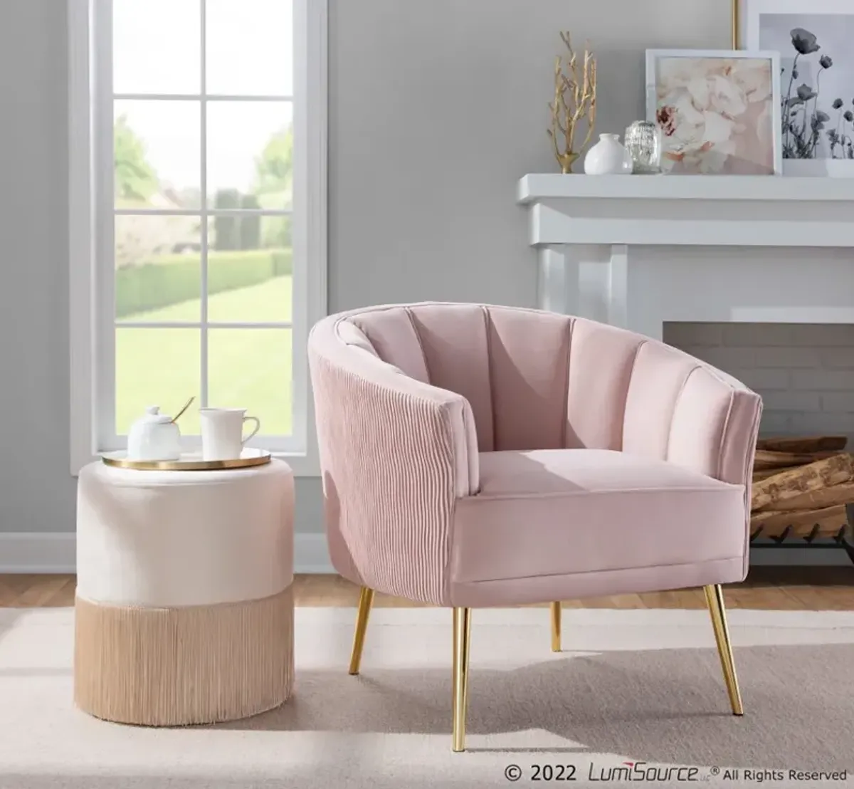 Tania Blush Pleated Waves Glam Accent Chair