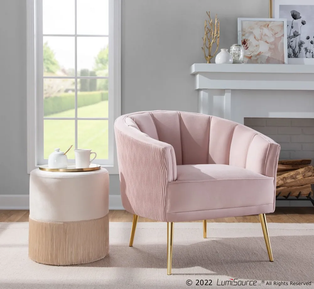 Tania Blush Pleated Waves Glam Accent Chair