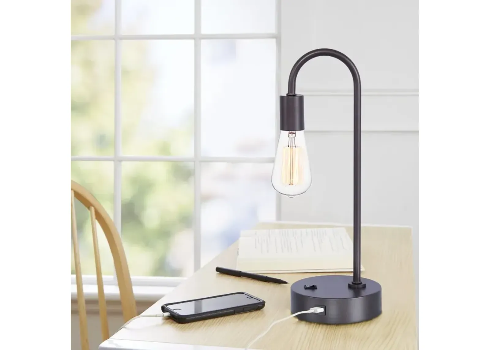 Cane Slate Gray Exposed Blub Desk Lamp