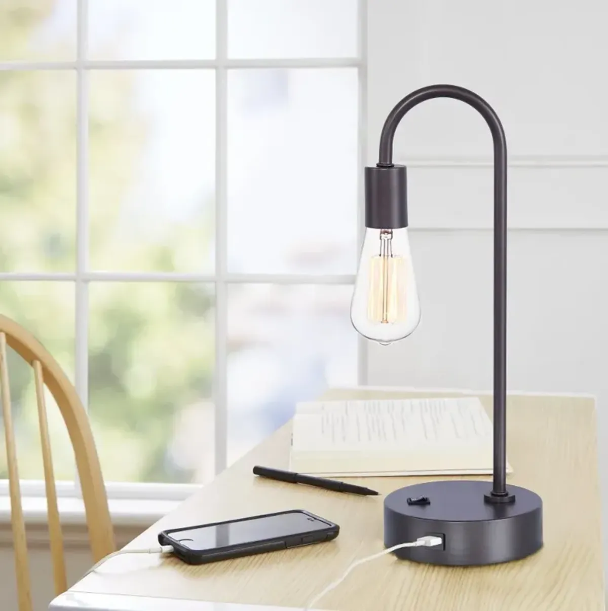 Cane Slate Gray Exposed Blub Desk Lamp