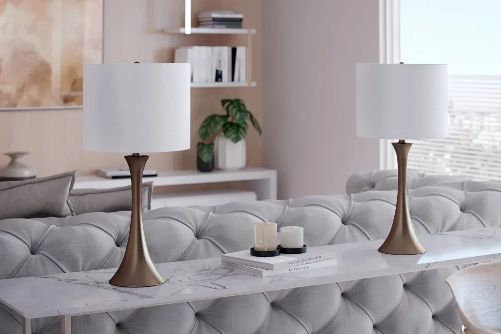 Lenuxe Bronze Table Lamps with Off-White Shades, Set of 2