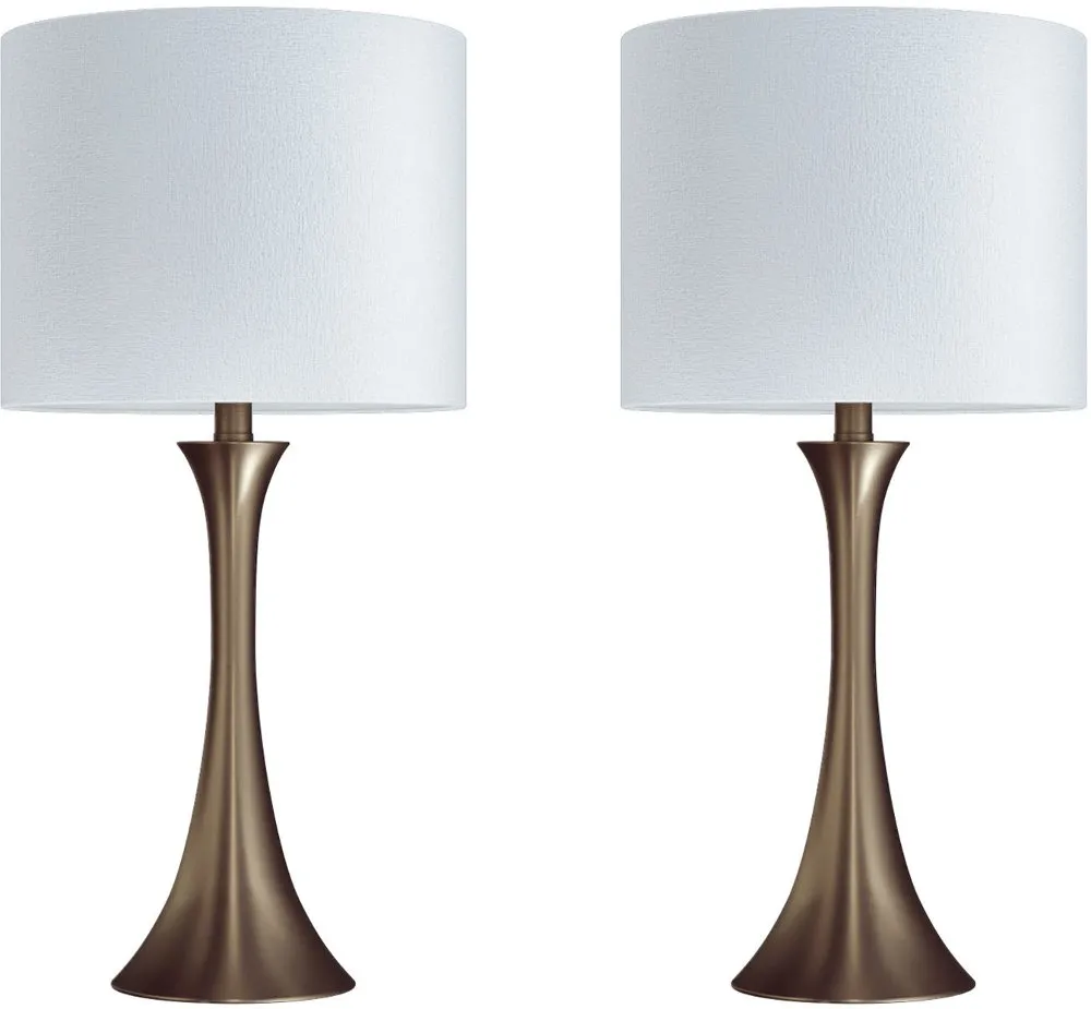 Lenuxe Bronze Table Lamps with Off-White Shades, Set of 2