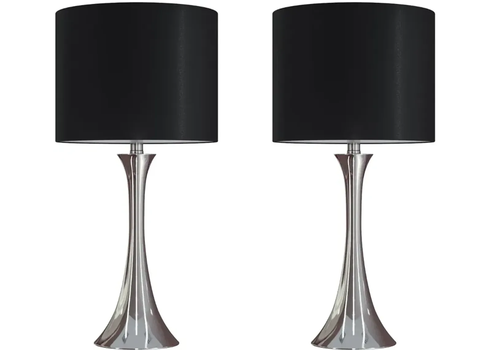 Lenuxe Nickel Table Lamps with Black Shades, Set of 2