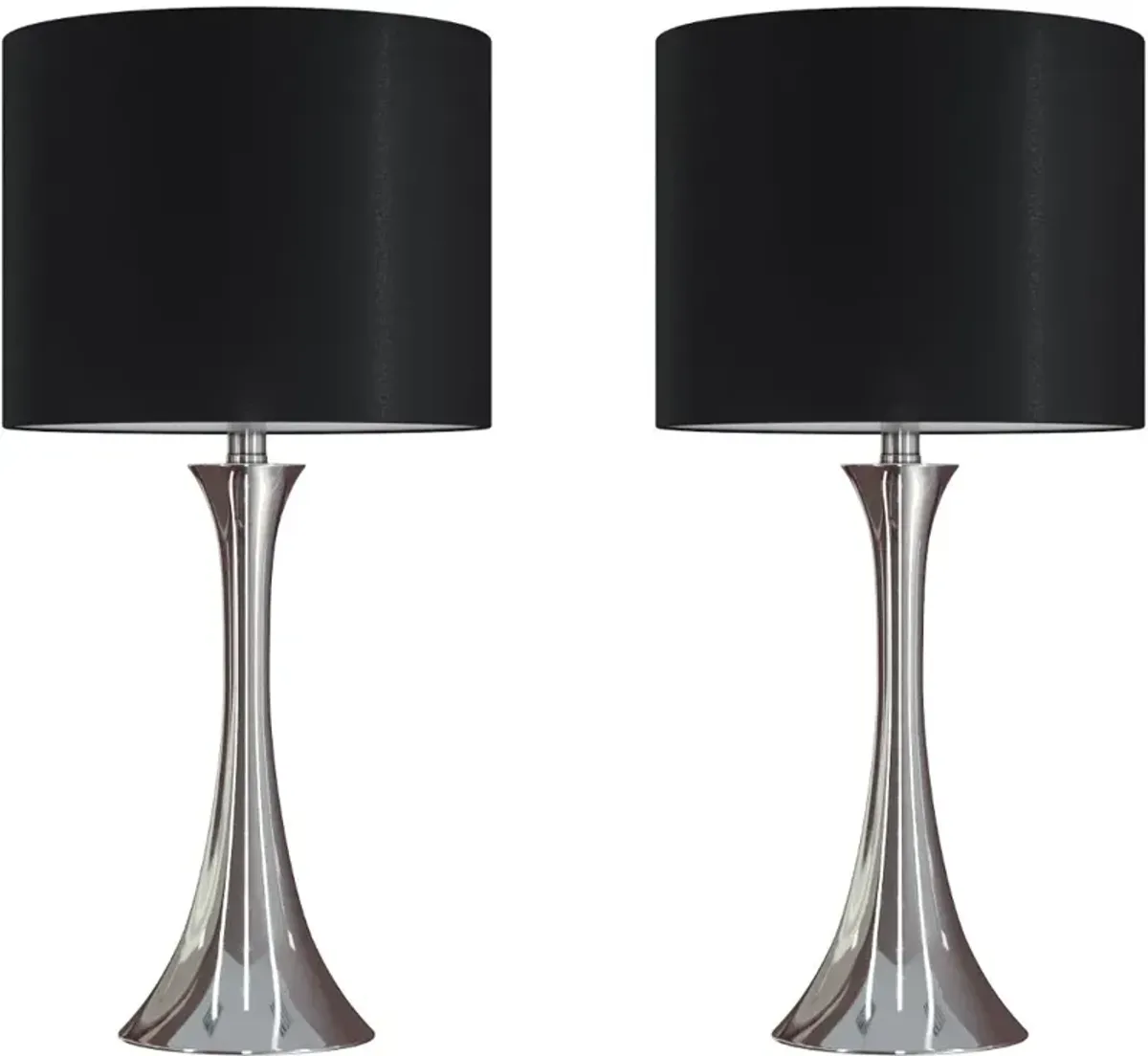 Lenuxe Nickel Table Lamps with Black Shades, Set of 2