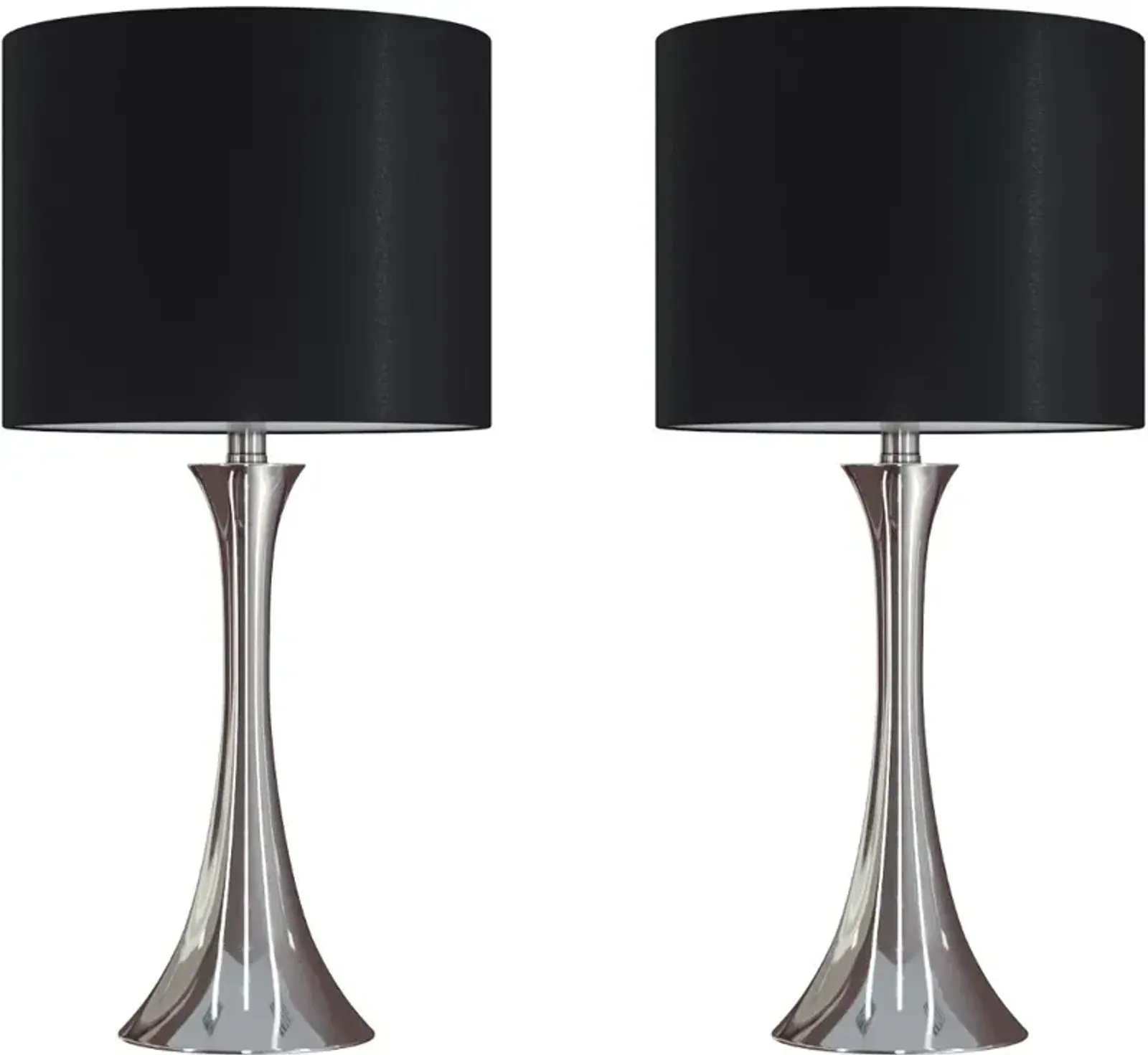 Lenuxe Nickel Table Lamps with Black Shades, Set of 2