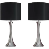 Lenuxe Nickel Table Lamps with Black Shades, Set of 2