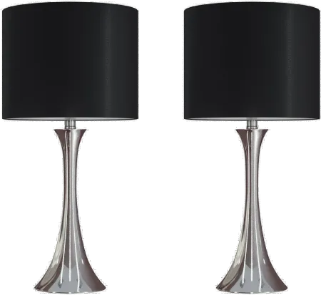Lenuxe Nickel Table Lamps with Black Shades, Set of 2