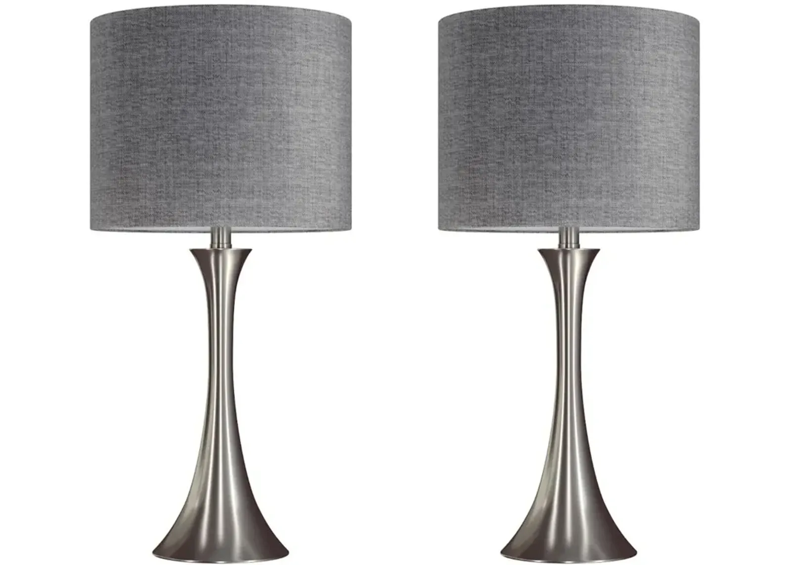 Lenuxe Nickel Table Lamps with Gray Shades, Set of 2