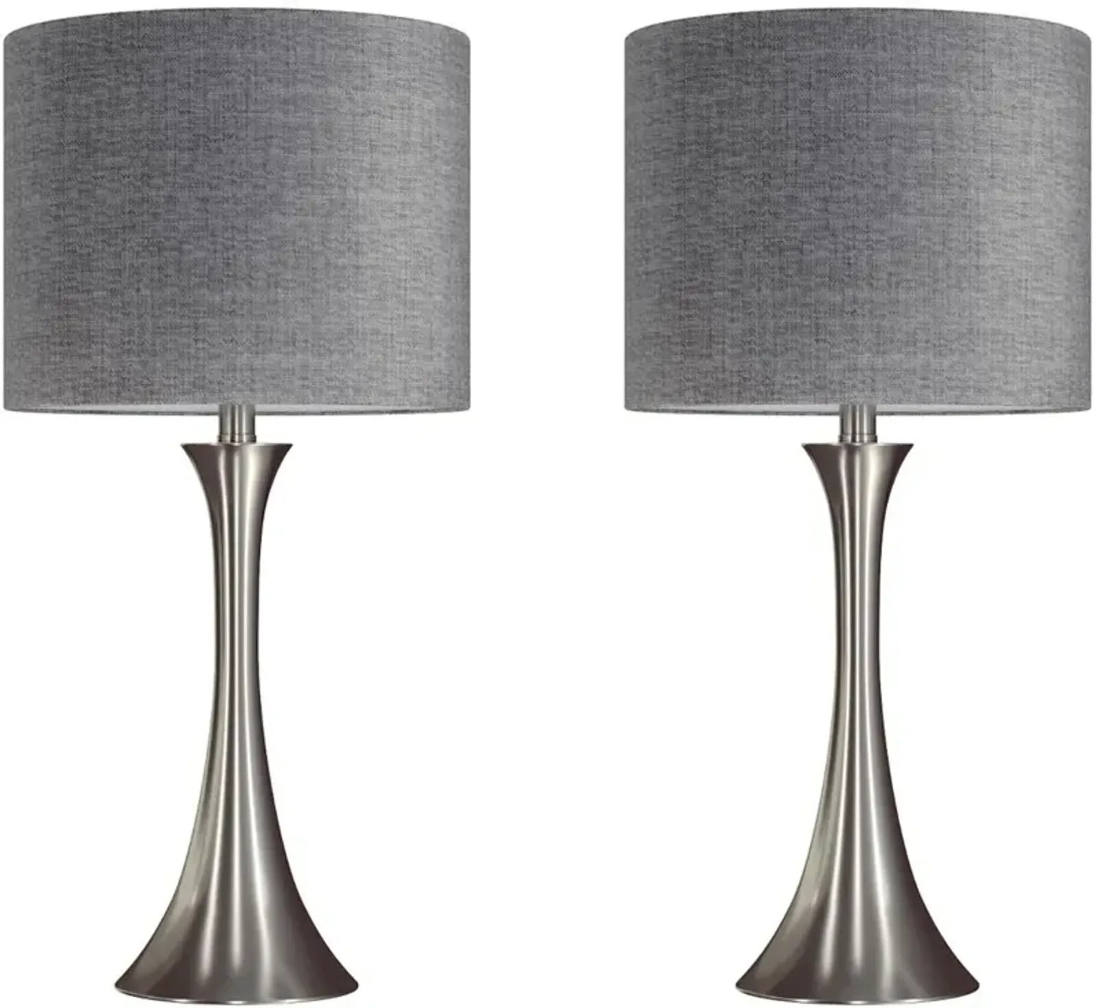 Lenuxe Nickel Table Lamps with Gray Shades, Set of 2