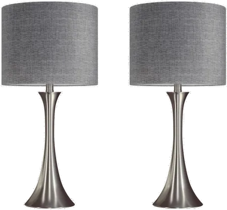 Lenuxe Nickel Table Lamps with Gray Shades, Set of 2