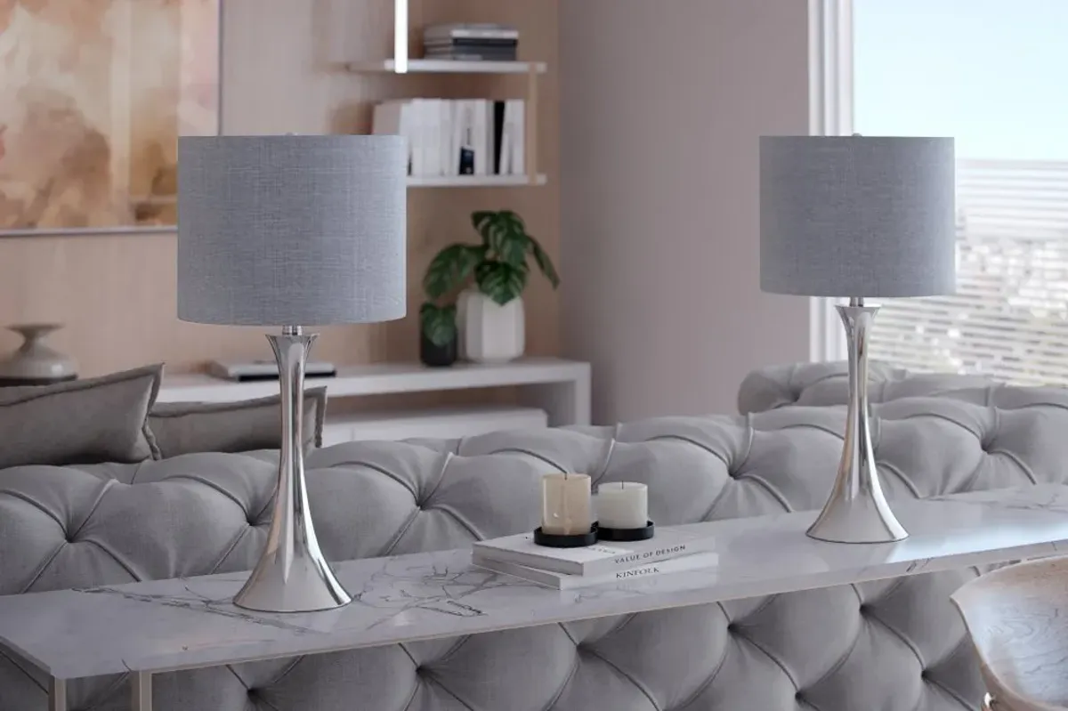 Lenuxe Polished Nickel Table Lamps with Sparkly Gray Shades, Set of 2