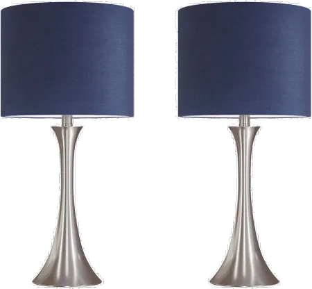 Lenuxe Nickel Table Lamps with Navy Blue Shades, Set of 2