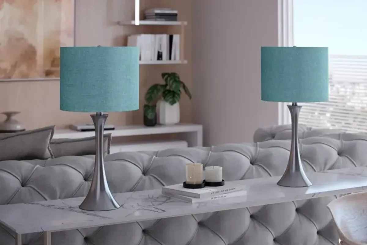 Lenuxe Nickel Table Lamps with Turquoise Shades, Set of 2